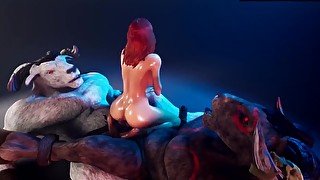 Busty RedHead x Two Montser Cocks 3D