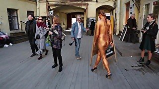 Golden girl nude in public