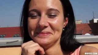 Racy bald Czech Enza giving a hot handjob in outdoor