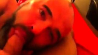 Hairy Daddy Sucks A Big Dick in Bed