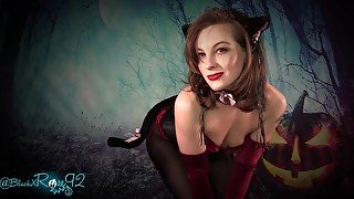 Velvet Pussy FULL VIDEO naughty catgirl Halloween costume in velvet gloves satin corset pantyhose