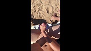 PERFECT HANDJOB ON THE BEACH my best PUBLIC cumshot people see us