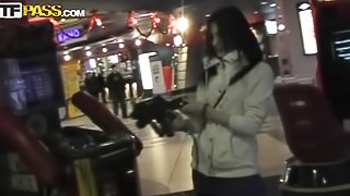 Lovely brunette babe getting fucked in public place