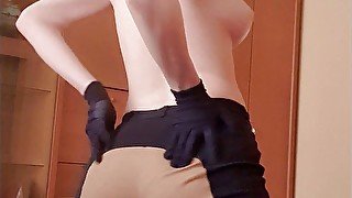 Fingering from behind still in my riding outfit