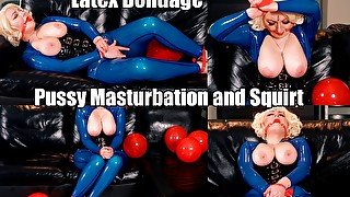 Latex bondage, pussy masturbation and squirt