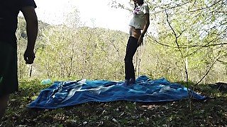 Outdoor Sex. Unexpected fuck with my boyfriend in the forest.Hiking and cumming !!