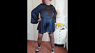 Hot sissy crossdresser in sexy satin playsuit