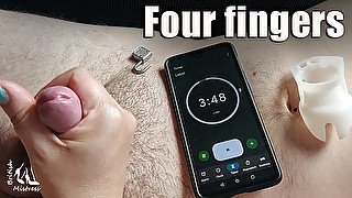 Four fingers, four minutes for cuck to cum