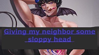 Deep throating my neighbor's big cock until he gives me a facial  NSFW Blowjob Audio and ASMR