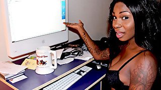 Seductive Black Gf On Her Lingerie Working - RealBlackExposed