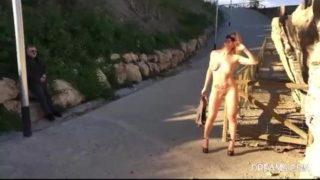 Flashing and naked before a voyeur who masturbates