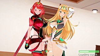 Xenoblade - Futa Pyra and Futa Mythra gangbang you  Male Taker POV