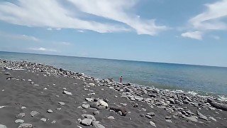 2nd part: Alone at the beach with transparent slip. Two strangers next to me