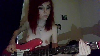 Horny Redhead Milf Plays Bass Naked with Perfect Nipples