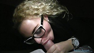 Blonde In Glasses Sucks Cock For Money