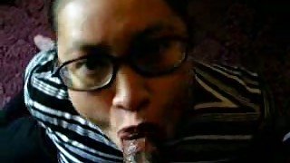 Nerdy Asian student chick greedily blows my black meat pole