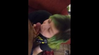 Goth Girl in pigtails sucks my cock