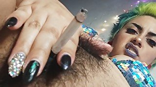 Oil on feet and tits. Smoke on pussy and insane grool cum