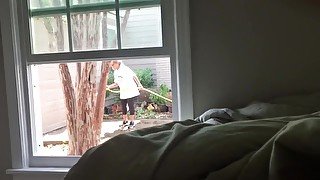 Jerking off in front of window while neighbor is outside pt 3