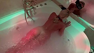 Blonde with sex toys in the bathroom. Blowjob, big cock🍓🍓🍓🍒🍒🍒