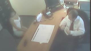 Awesome steamy office sex caught on tape with a gorgeous brunette