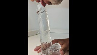 My first deepthroat of a huge dildo