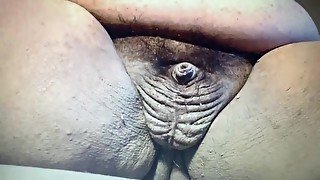 Small penis cum on balls