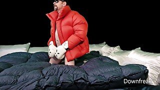 Humping Overfilled Down Comforter And Pillows While Wearing My Massive Orange Ambush Puffer