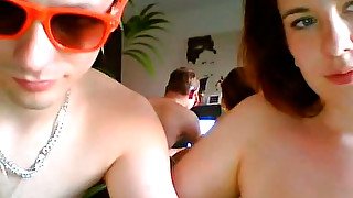 Fluffy busty redhead gf gives me blowjob on webcam