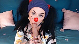 Loonette the Clown Cosplay POV Fan BJ Fuck Dirty talk and Messy Facial