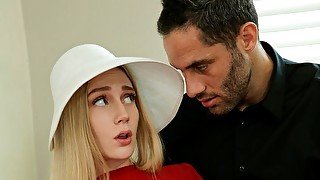 Teen in a red dress Emma Starletto is screwing with her boss