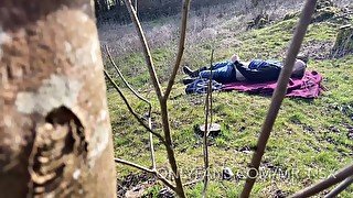 CAUGHT masturbating in the woods - spying passer by voyeur watches me wanking my big cock hard 2 cum