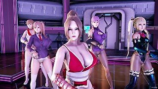 [MMD] PinkCat Striptease Nyotengu Ayane Kasumi Marie Rose Honoka Mai Shiranui DOA Erotic Dance