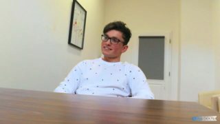 Youthful and nerdy twink rides cock on the floor