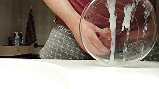 Emptying my balls inside a glass jar with cumshot sounds