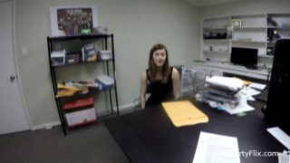 Skinny redhead bitch fucks her boss in the office POV