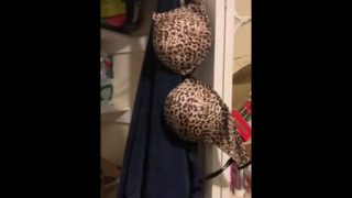 sneak in her room and cum on leopard bra