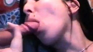 My brunette girl sucks my cock and gets a facial cumshot