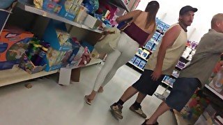 College college girl VPL in white pants Slow Motion