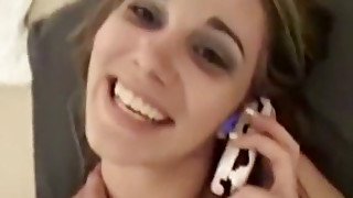 Obedient girlfriend talks on the phone while I fuck her mish style