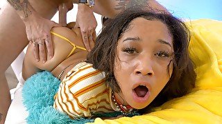 Ebony teen ends merciless home porn with facial