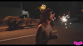 Sparkler Solo~Happy 4th of July Dakota Marr public topless outdoor firework