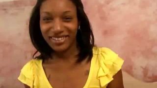 Tattooed teen ebony girlfriend showing small tits and playing with her skinny pussy