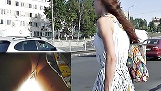 Hot yellow summer costume upskirt vid