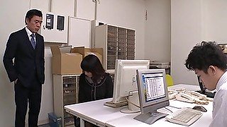 Asian office woman is feeling horny and obedient