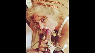 Milf takes real cream pies to the face while giving a messy sloppy BJ - POV