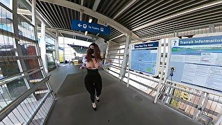 Crossdresser flashing in a train station