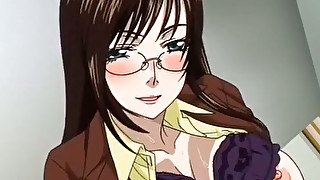 Fabulous hentai scene with busty 4 eyed babe riding hard cock of her boss greedily