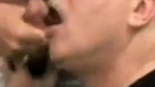 Moustache Daddy sucking cock eating cum