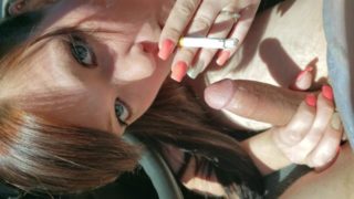 Smoking in the blazer blowjob